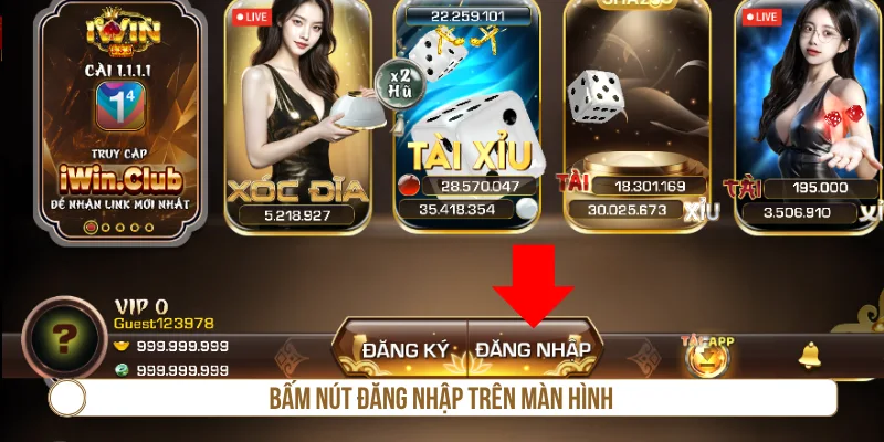 Chọn nút đăng nhập trên giao diện IWIN