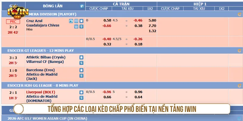 Đa dạng các loại kèo chấp để người tham gia IWIN lựa chọn
