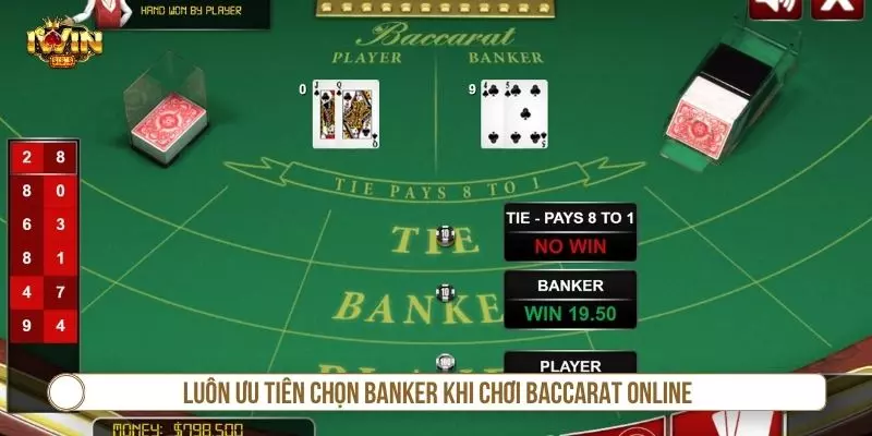 Luôn ưu tiên chọn Banker khi chơi baccarat online